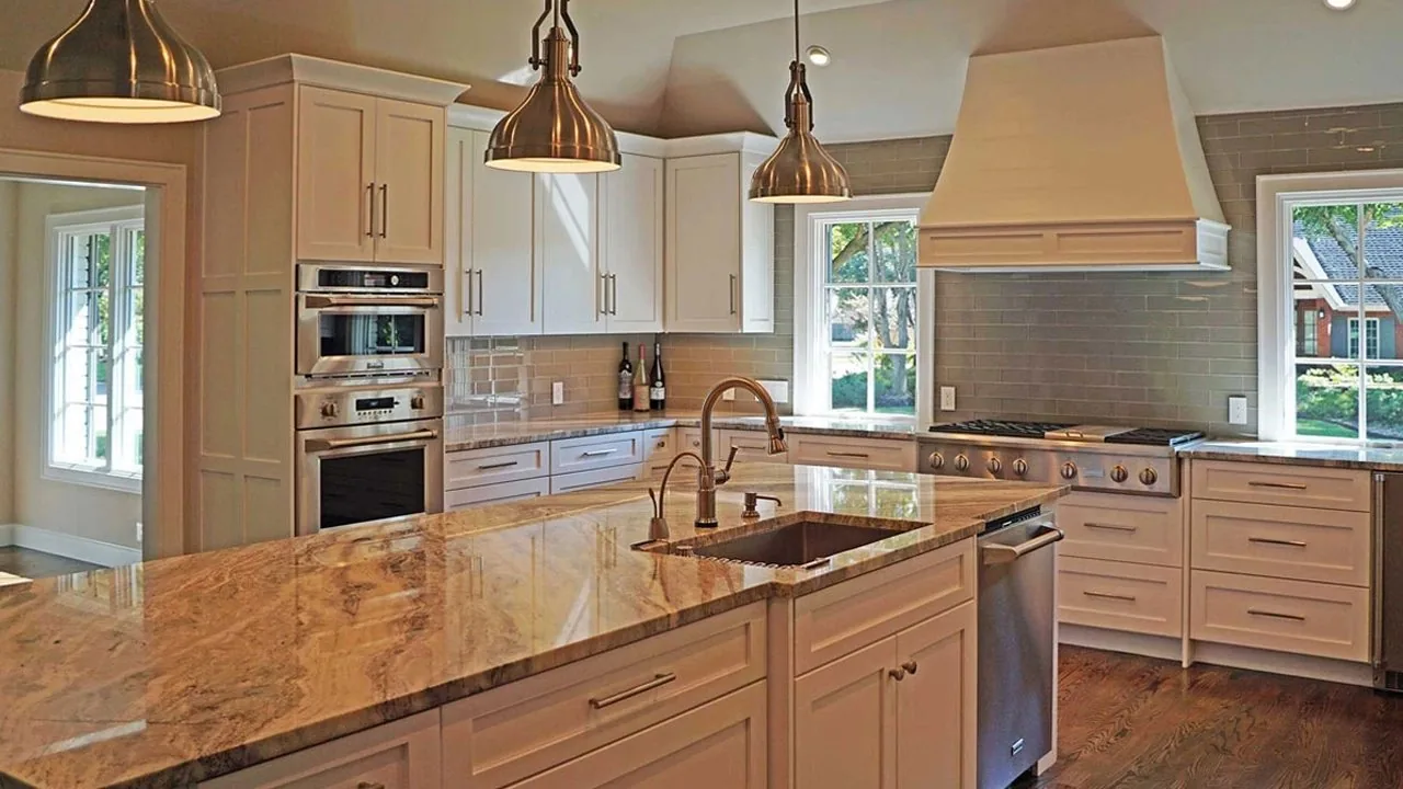 A bright kitchen with wide clearances and a long island